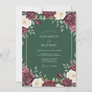 Convites Casamento Romance Floral Opulento Borgonha
