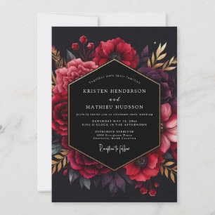 Convites Casamento Romance Floral Opulento Borgonha