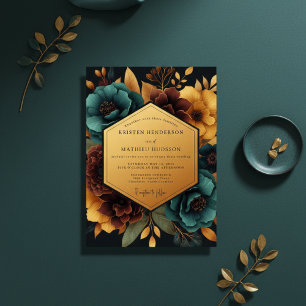 Convites Casamento Romance Floral Opulento Turquesa