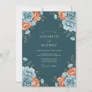 Convites Casamento Romance Floral Opulento Verde-Azul