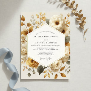 Convites Casamento Romance Floral Outono Creme