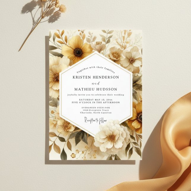 Convites Casamento Romance Floral Outono em Ocre (Criador carregado)