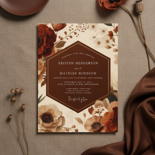 Convites Casamento Romance Floral Outono Ferrugem