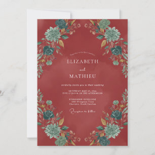 Convites Casamento Romance Floral Outono Vermelho