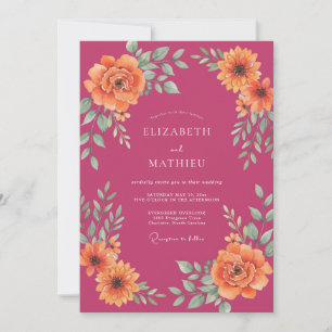Convites Casamento Romance Floral Pêssego Coral