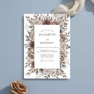 Convites Casamento Romance Floral Pincelada Marrom