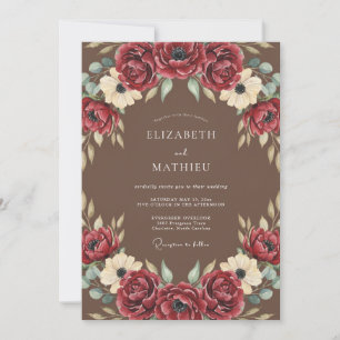 Convites Casamento Romance Floral Rico Borgonha