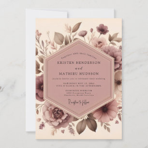 Convites Casamento Romance Floral Rosa Empoeirada