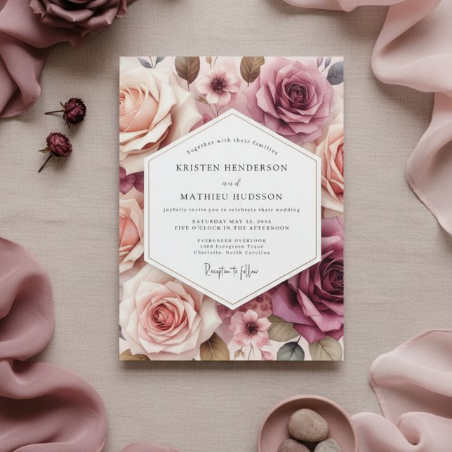 Convites Casamento Romance Floral Rosa Empoeirada (Criador carregado)