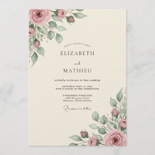 Convites Casamento Romance Floral Rosa Empoeirada