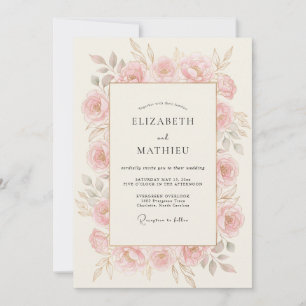 Convites Casamento Romance Floral Rosa Empoeirado