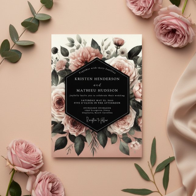 Convites Casamento Romance Floral Rosado (Criador carregado)