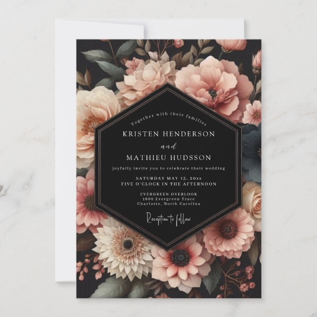 Convites Casamento Romance Floral Rosado (Frente)