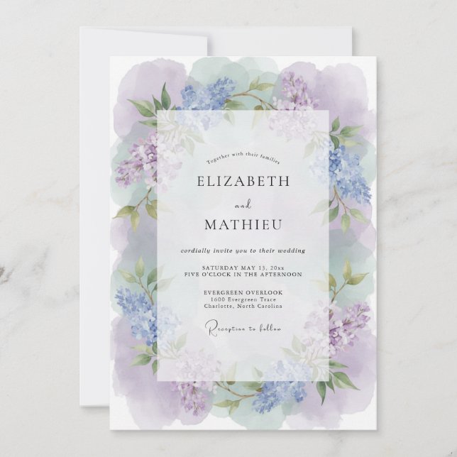 Convites Casamento Romance Floral Roxo Lavanda (Frente)