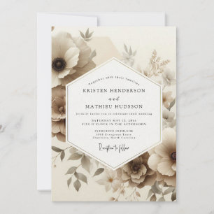 Convites Casamento Romance Floral Sépia