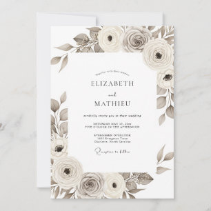 Convites Casamento Romance Floral Sepia Pinturesco