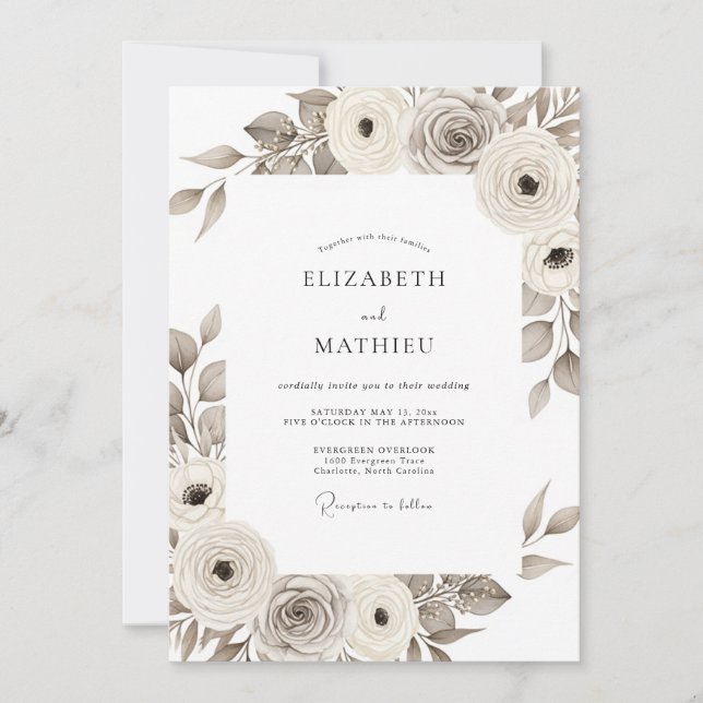 Convites Casamento Romance Floral Sepia Pinturesco (Frente)