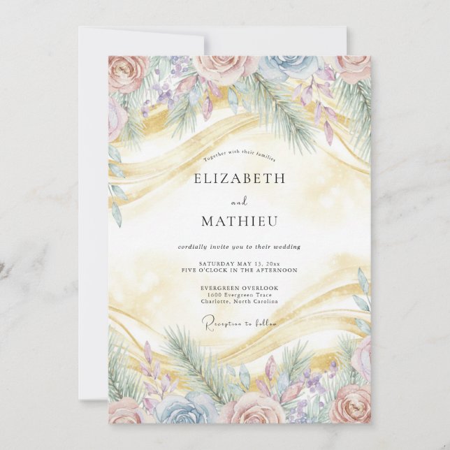 Convites Casamento Romance Floral Suave Lavanda (Frente)