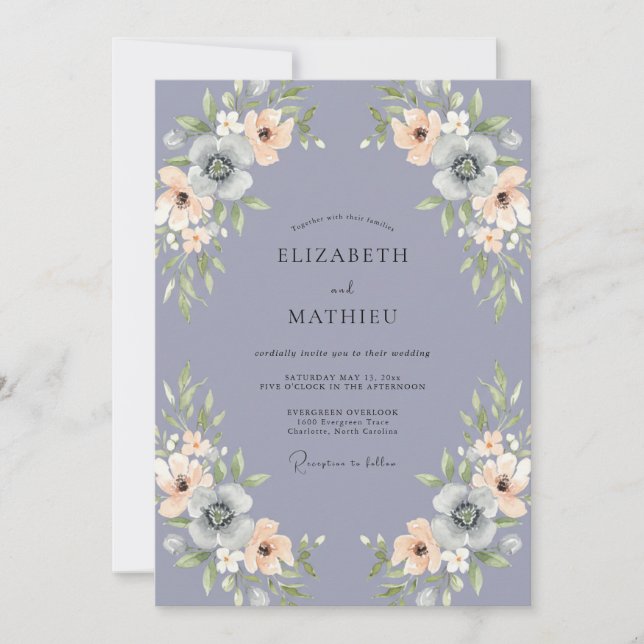 Convites Casamento Romance Floral Sutil Lavanda (Frente)