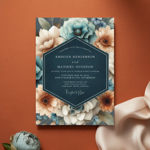Convites Casamento Romance Floral Turquesa