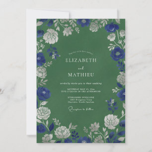 Convites Casamento Romance Floral Verde Azul
