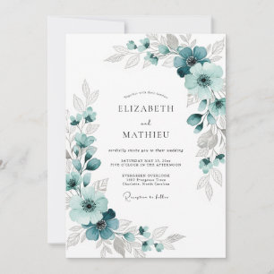 Convites Casamento Romance Floral Verde-azulado Luxuriante