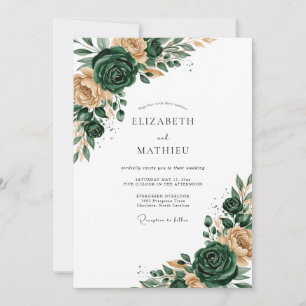 Convites Casamento Romance Floral Verde Esmeralda