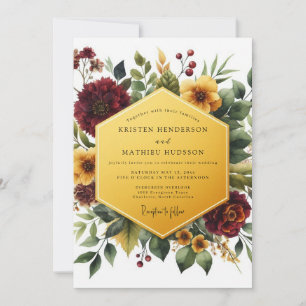 Convites Casamento Romance Floral Vermelho Intenso de Outon
