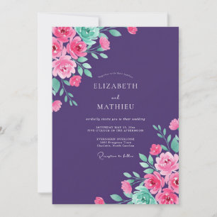Convites Casamento Romance Floral Vibrante Ameixa Profunda