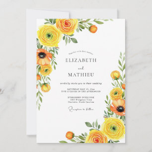 Convites Casamento Romance Florido Amarelo