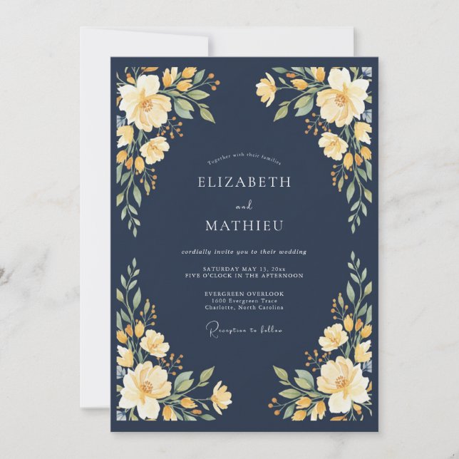 Convites Casamento Romance Naval Flor de Ouro (Frente)