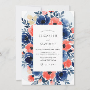 Convites Casamento Romance Navy Coral Bloom