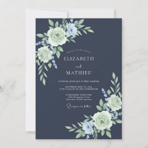 Convites Casamento Romance Navy Pastel Bloom