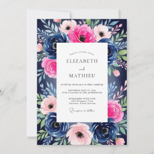 Convites Casamento Romance Navy Pink Bloom