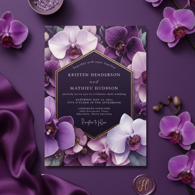 Convites Casamento Romance Opulento Orquídea Roxa (Criador carregado)