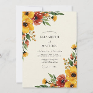 Convites Casamento Romance Outonal Floral Âmbar