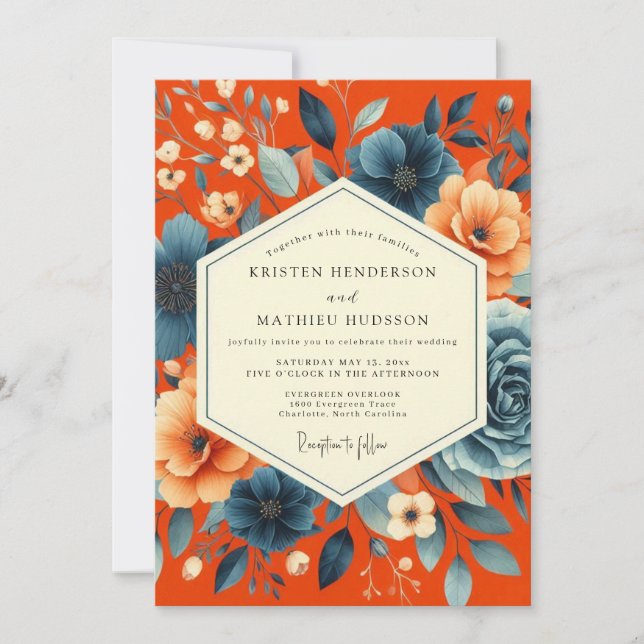 Convites Casamento Romance Outonal Floral Blush (Frente)