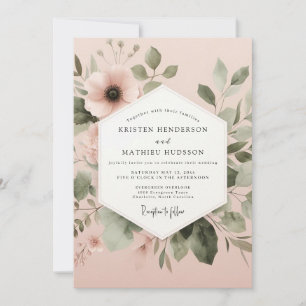 Convites Casamento Romance Outonal Floral Rosa