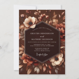 Convites Casamento Romance Outono Flor de Marrom
