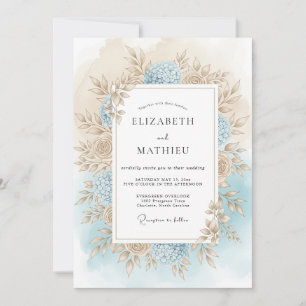 Convites Casamento Romance Outono Floral Azul