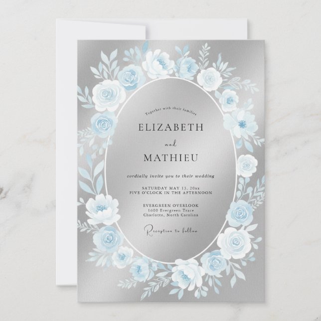 Convites Casamento Romance Rosa Azul (Frente)