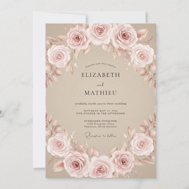 Convites Casamento Romance Rosa Rubor (Frente)
