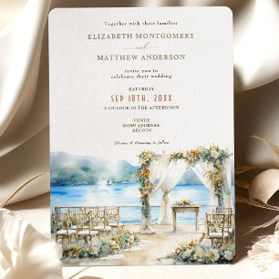 Convites Casamento Romântico à Beira do Lago em Aquarela