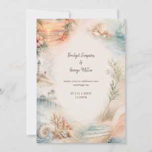Convites Casamento Romântico à Beira-Mar Paraíso de Conchas