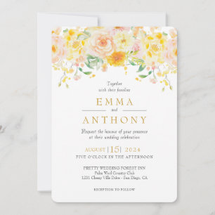 Convites Casamento Romântico Amarelo-Amarelo-Floral-Aquarel