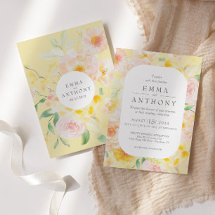 Convites Casamento Romântico Amarelo-Amarelo-Floral-Aquarel