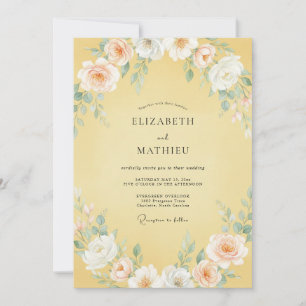 Convites Casamento Romântico Amarelo Cremoso de Primavera