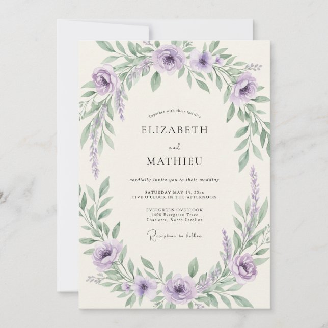 Convites Casamento Romântico Arejado de Lavanda (Frente)
