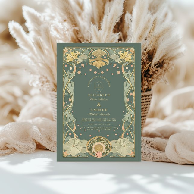Convites Casamento Romântico Art Nouveau (Criador carregado)
