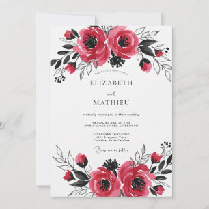 Convites Casamento Romântico Artístico Carmesim
